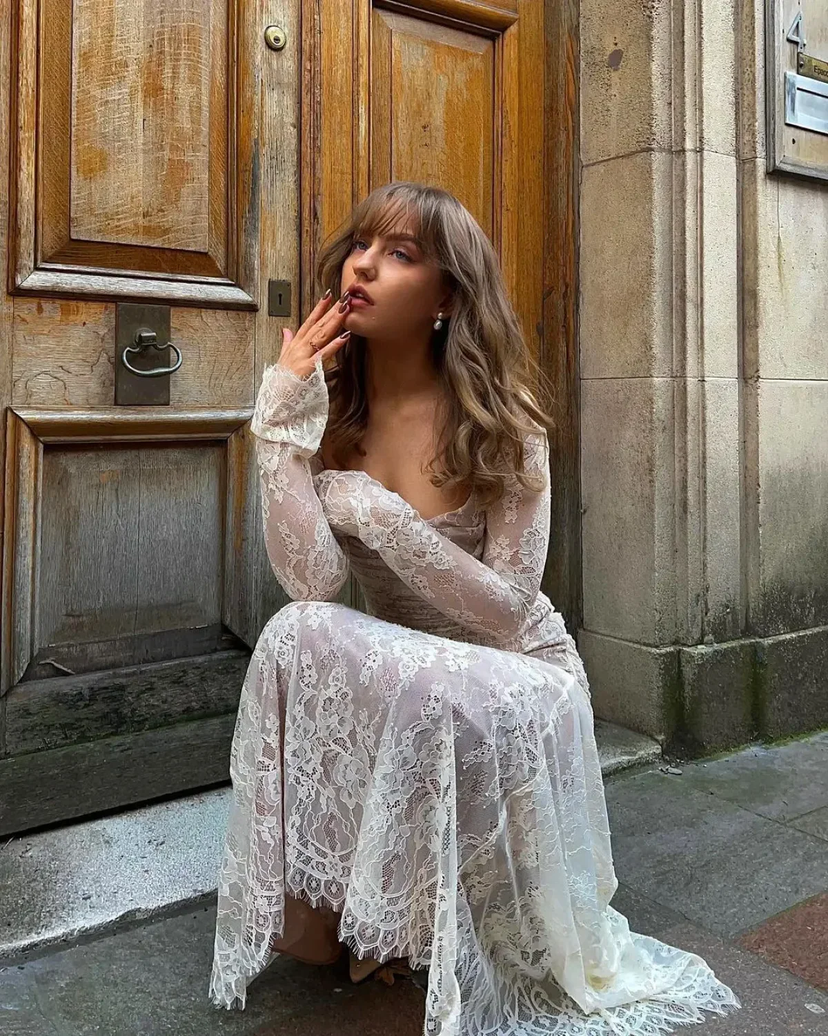 Lace Hollow Cape Maxi Dress - Image 2