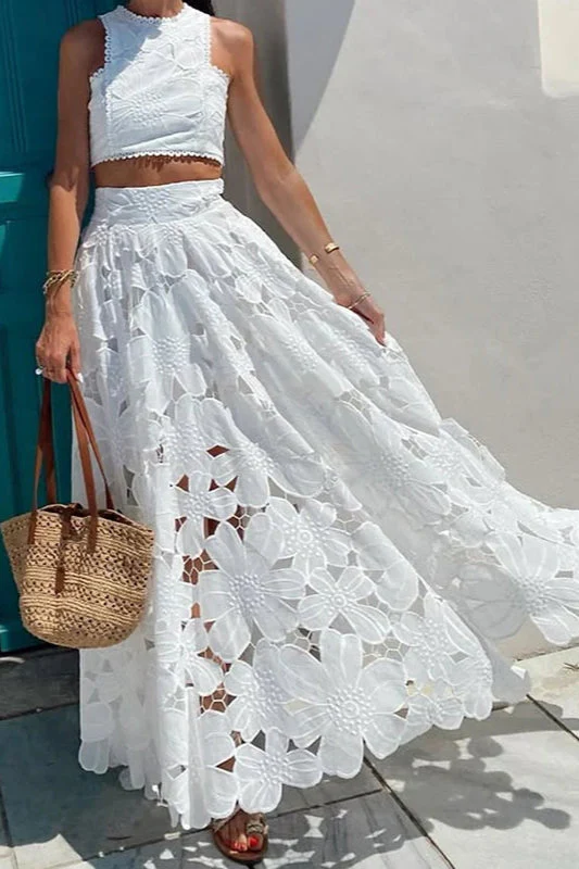 Lace Hollow Out Loose Beach Two Piece Boho Dress - Image 13