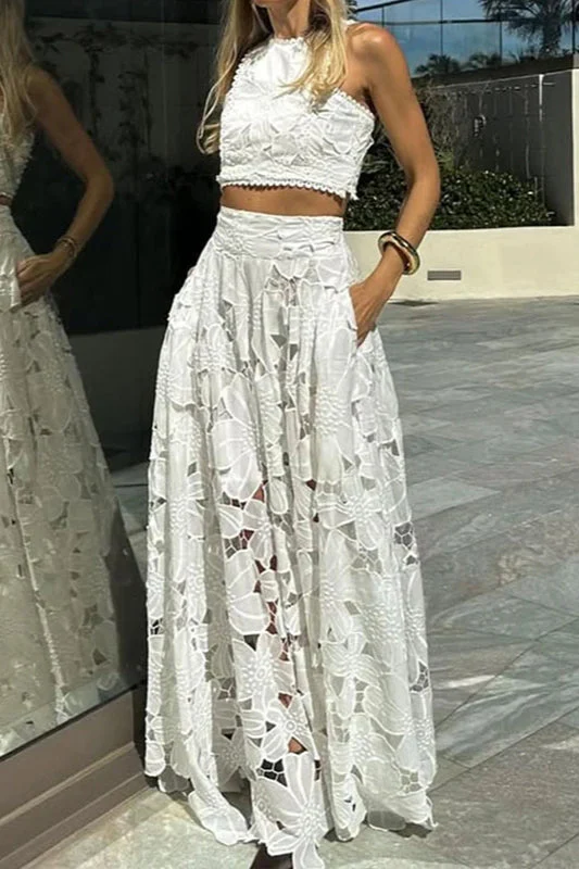 Lace Hollow Out Loose Beach Two Piece Boho Dress - Image 3