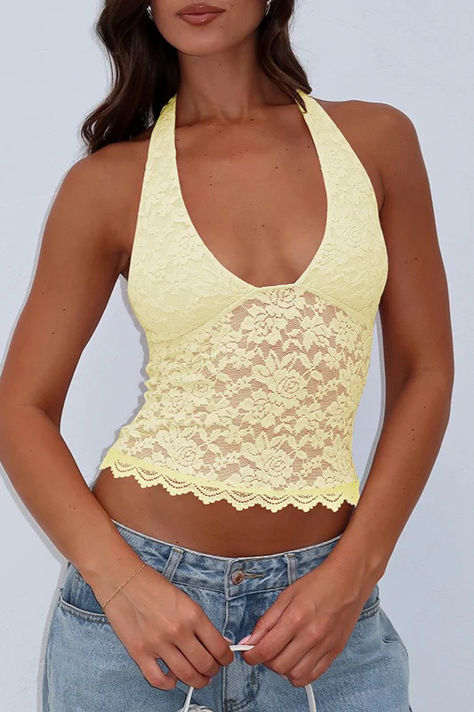 Lace Hollow Out Slim Fit Halter Top - Image 9