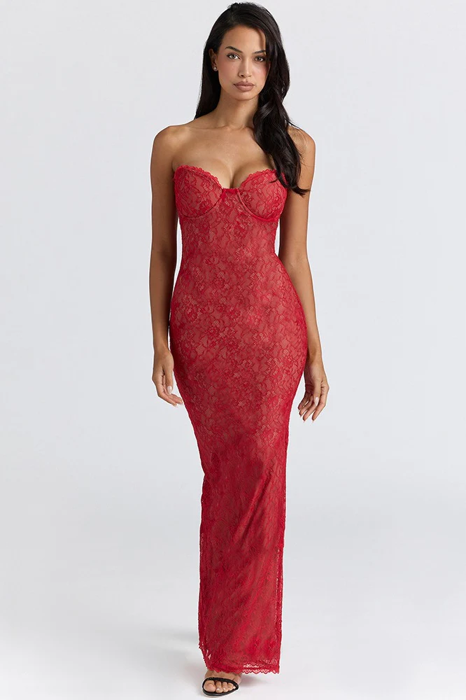 Lace Long Sleeve Crop Top Bodycon Floral Dress Set - Image 5