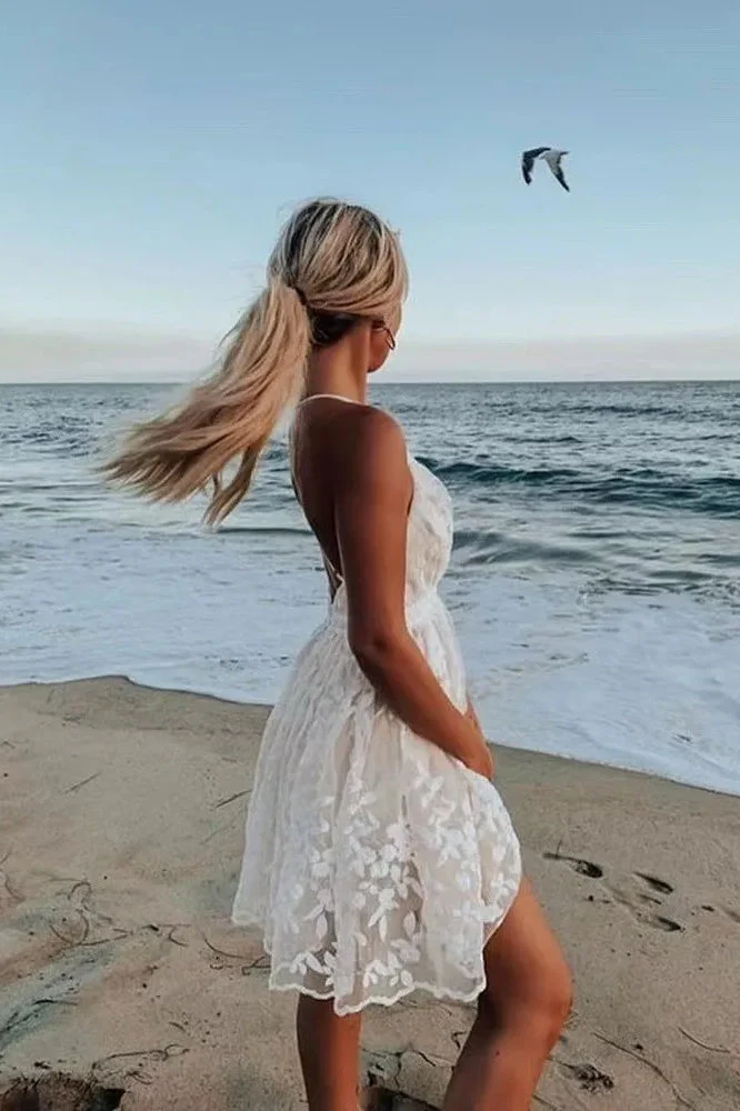 Lace Mesh Backless Boho Dress - Image 14