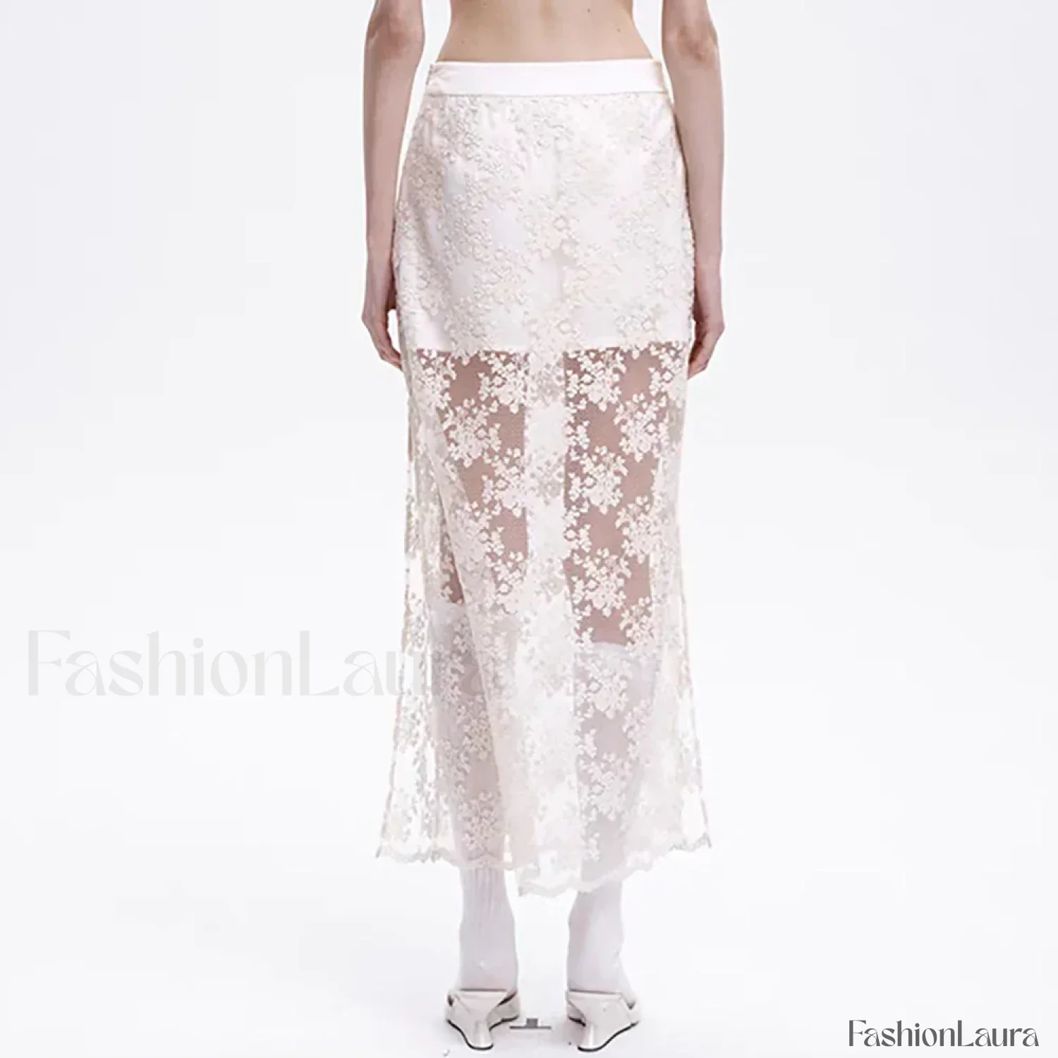 Lace Mesh Side Slit Crochet Skirt - Image 7