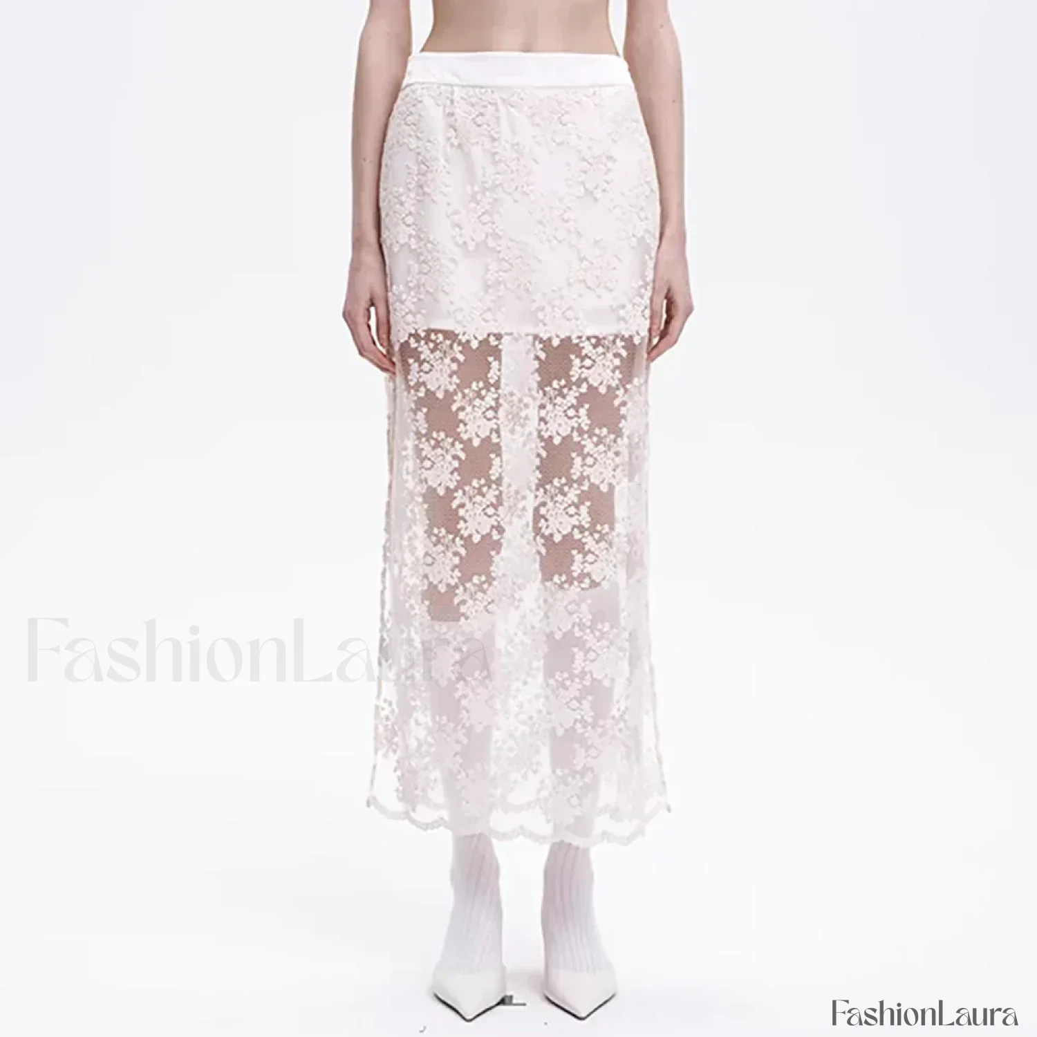 Lace Mesh Side Slit Crochet Skirt - Image 9