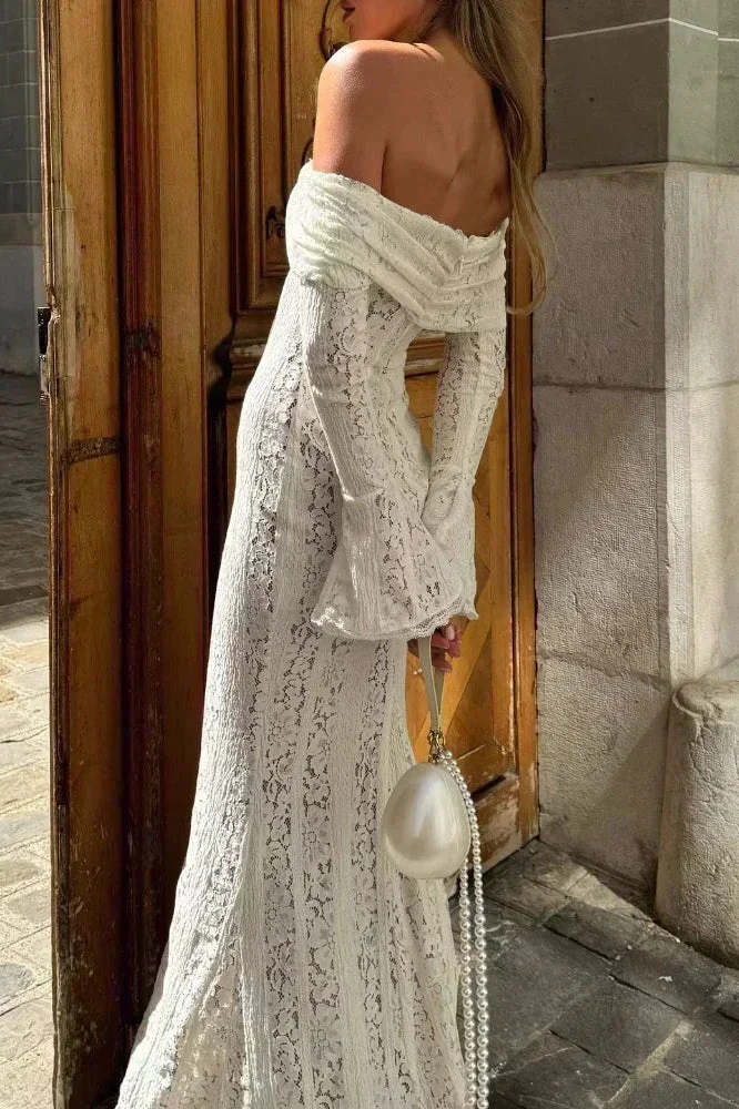 Lace Off Shoulder Maxi Boho Dress - Image 16