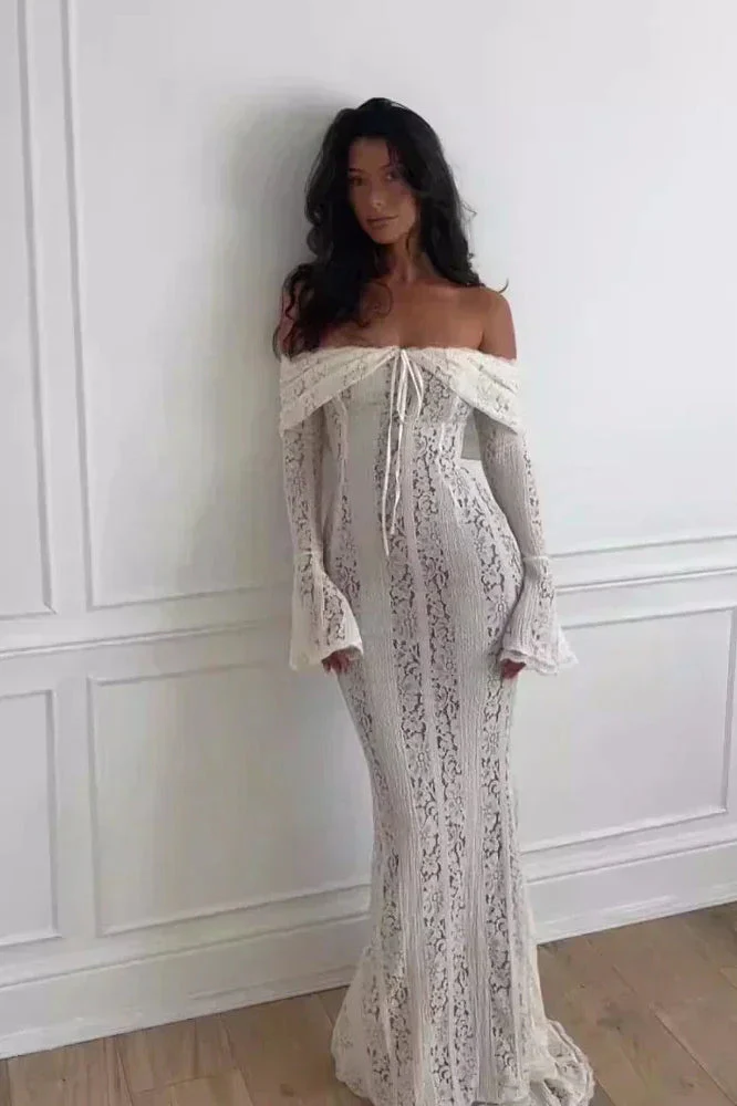 Lace Off Shoulder Maxi Boho Dress - Image 2