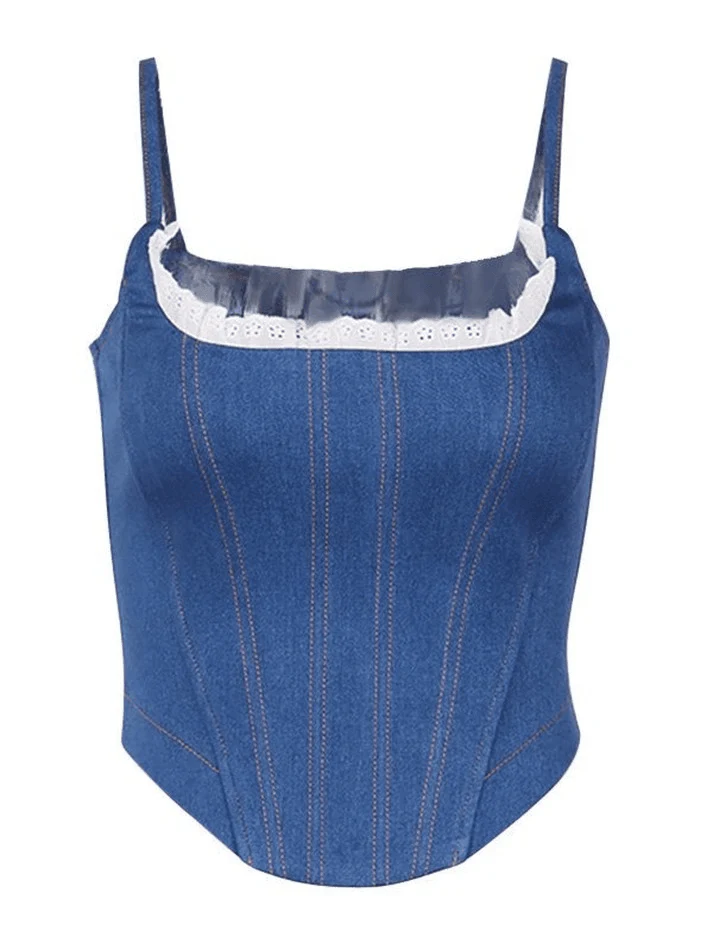 Lace Paneled Denim Corset Top - Image 5
