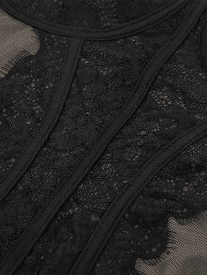 Lace Paneled Mesh Corset Top - Image 10
