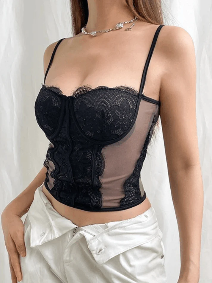 Lace Paneled Mesh Corset Top - Image 4