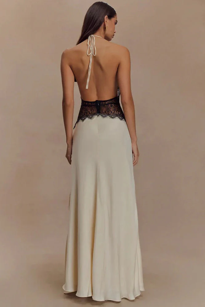Lace Patchwork Backless Halter Boho Dress - Image 26
