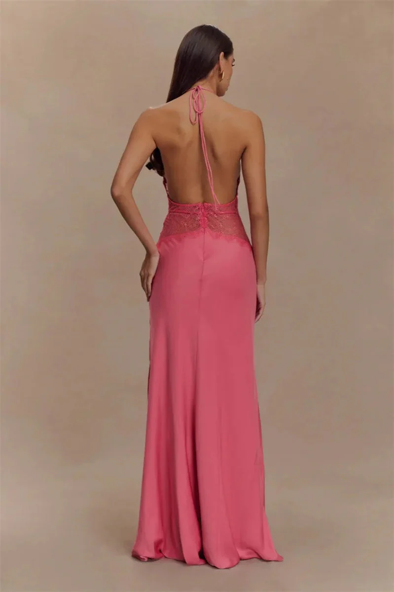 Lace Patchwork Backless Halter Boho Dress - Image 35