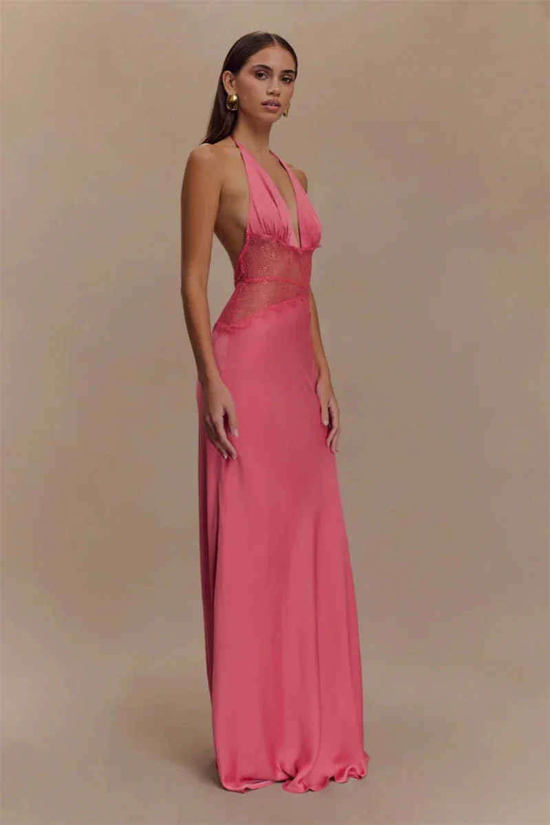 Lace Patchwork Backless Halter Boho Dress - Image 36