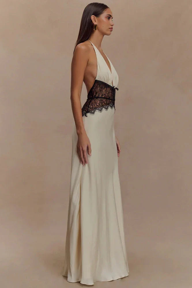 Lace Patchwork Backless Halter Boho Dress - Image 41