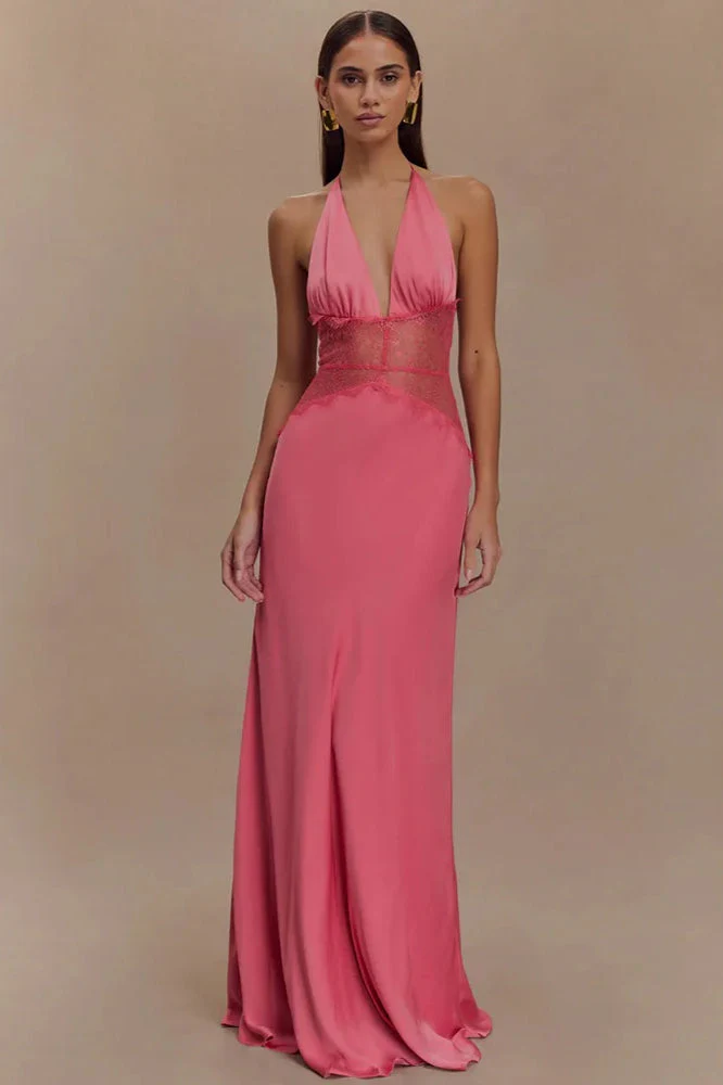 Lace Patchwork Backless Halter Boho Dress - Image 6
