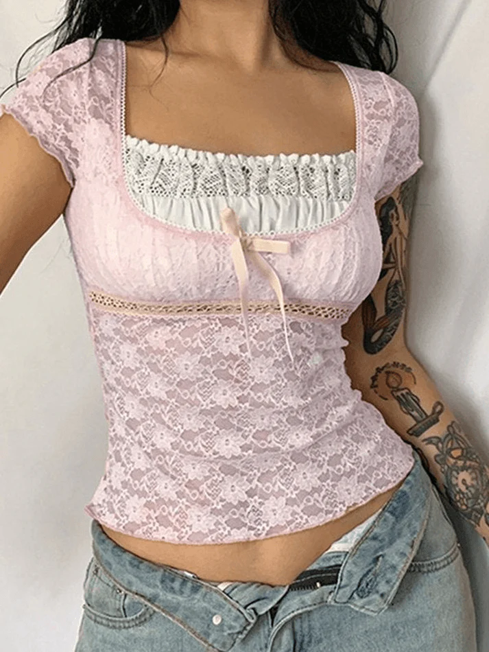 Lace Patchwork Crop Blouse - Image 12