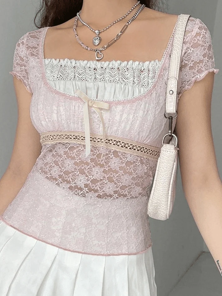 Lace Patchwork Crop Blouse - Image 15