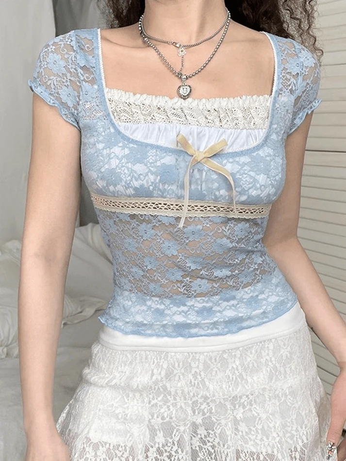 Lace Patchwork Crop Blouse - Image 28