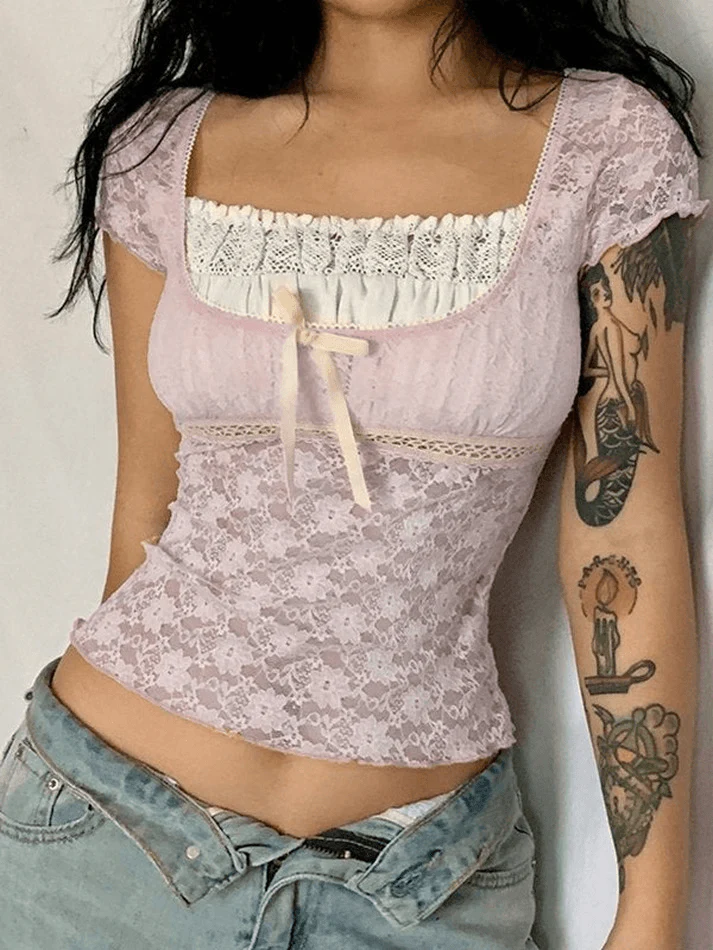 Lace Patchwork Crop Blouse - Image 29
