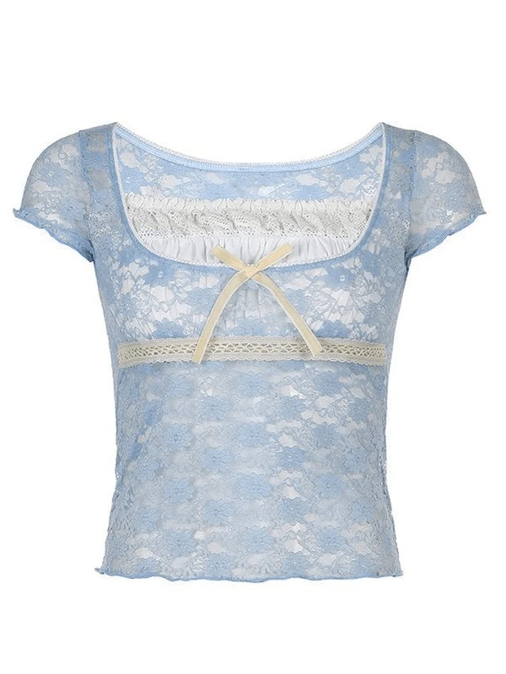 Lace Patchwork Crop Blouse - Image 3