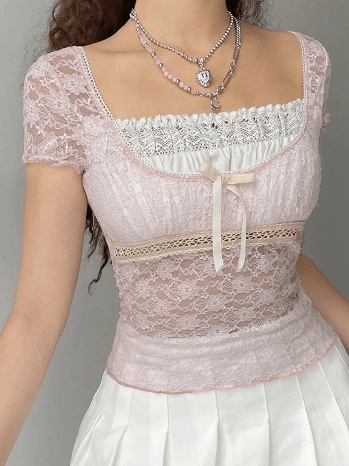 Lace Patchwork Crop Blouse - Image 6