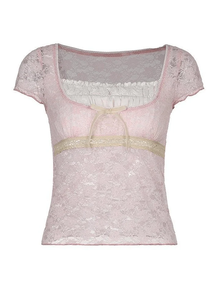 Lace Patchwork Crop Blouse - Image 7