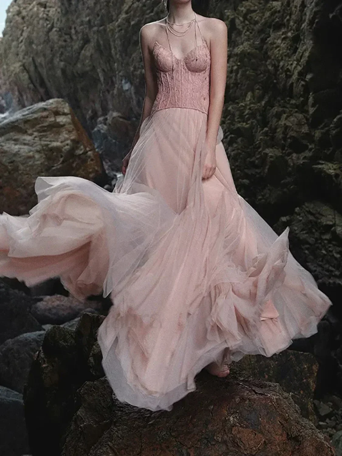 Lace Patchwork Pink Maxi Dress - Image 11