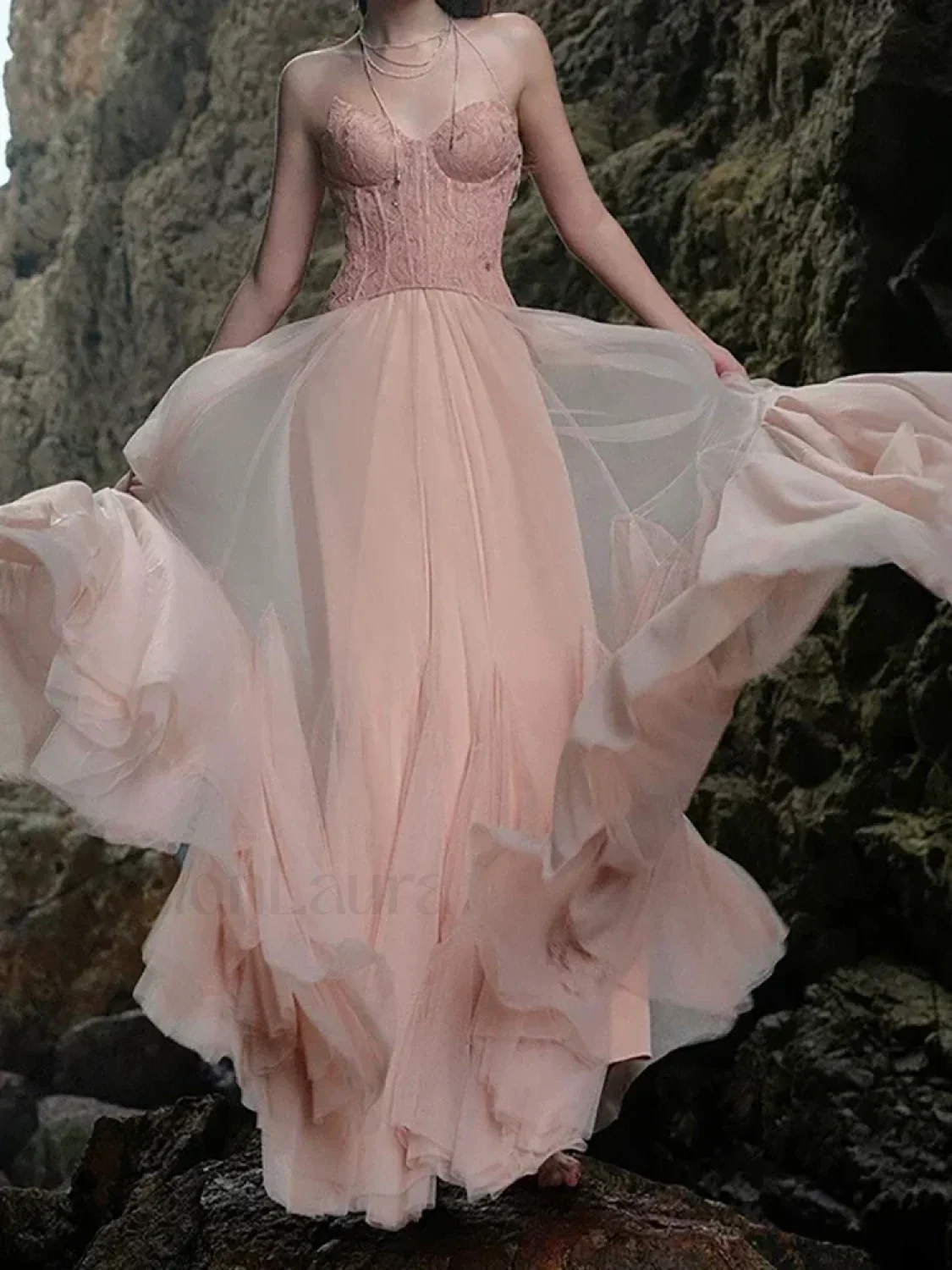 Lace Patchwork Pink Maxi Dress - Image 12