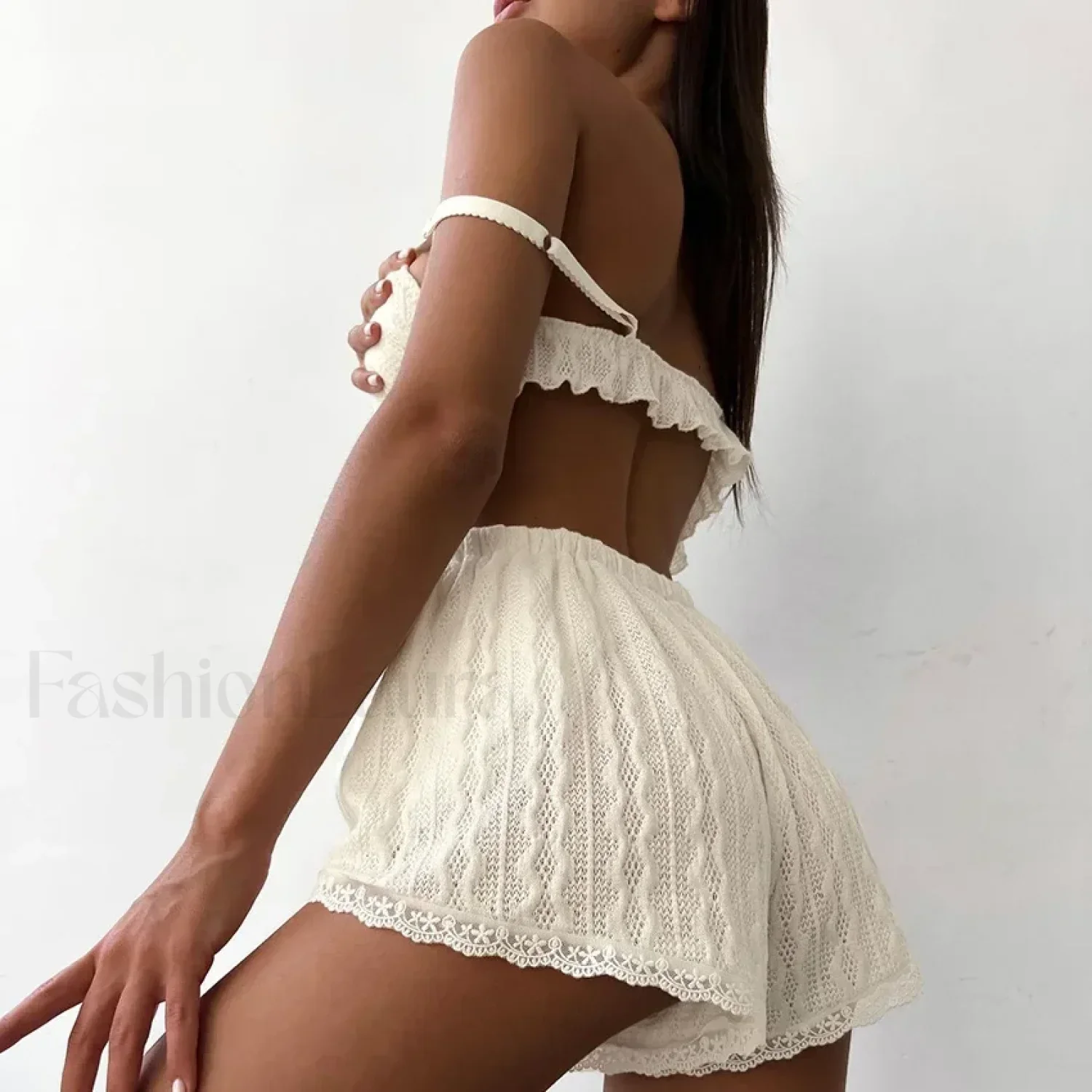 Lace Patchwork Tank Top Elastic Waist Shorts Two Piece Set - Image 14
