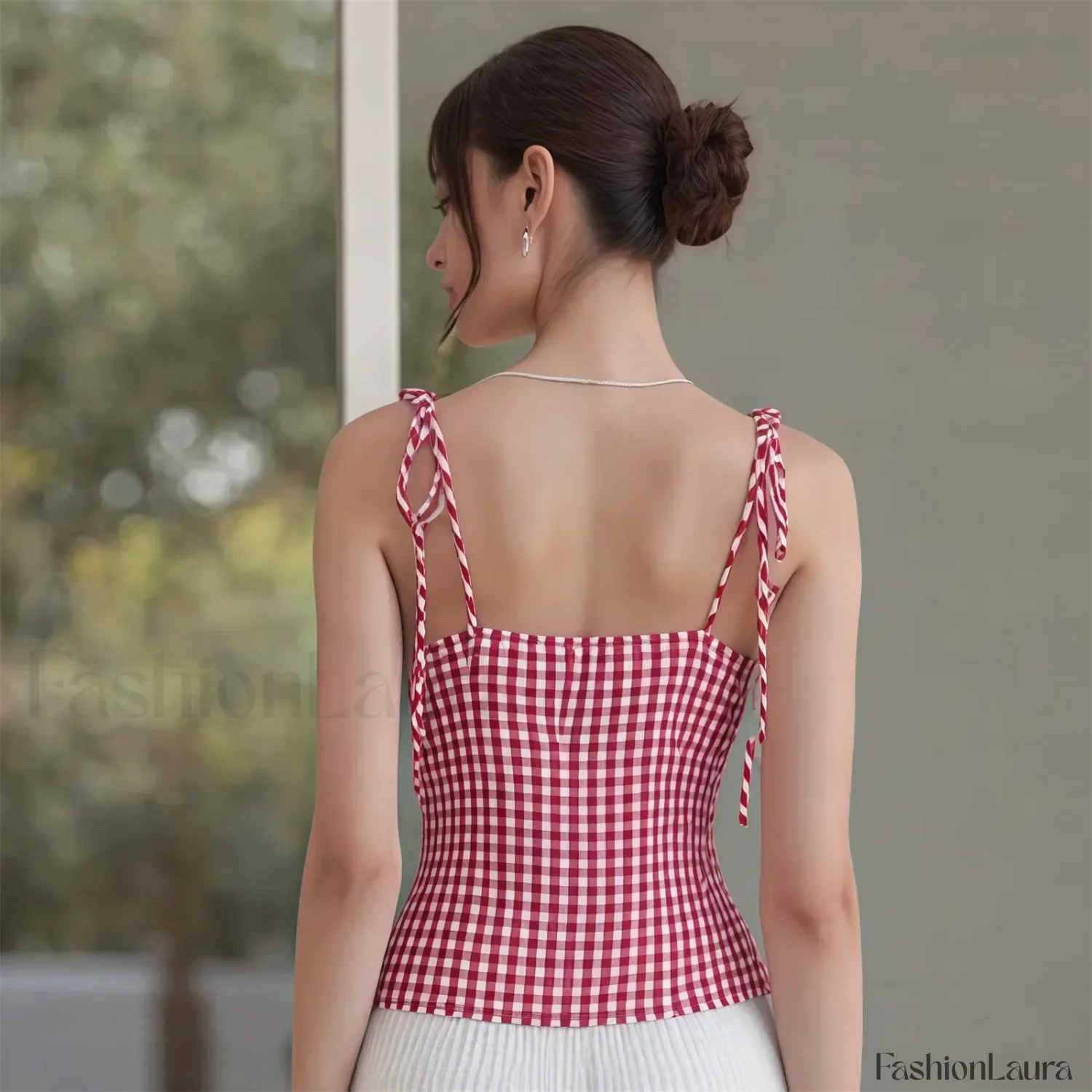 Lace Plaid Fitted Crop Top - Image 13