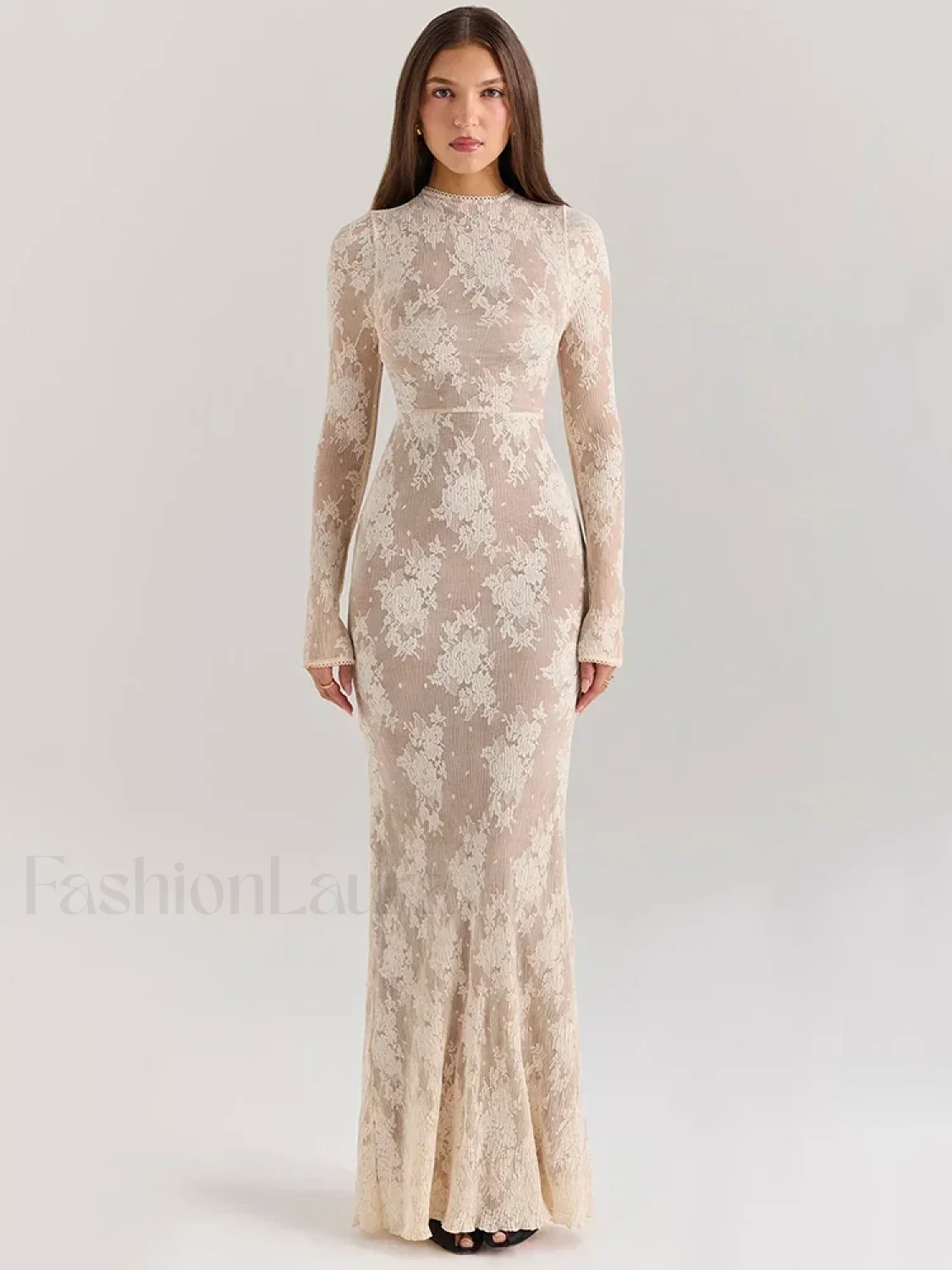 Lace Print Long Sleeve Maxi Dress - Image 12