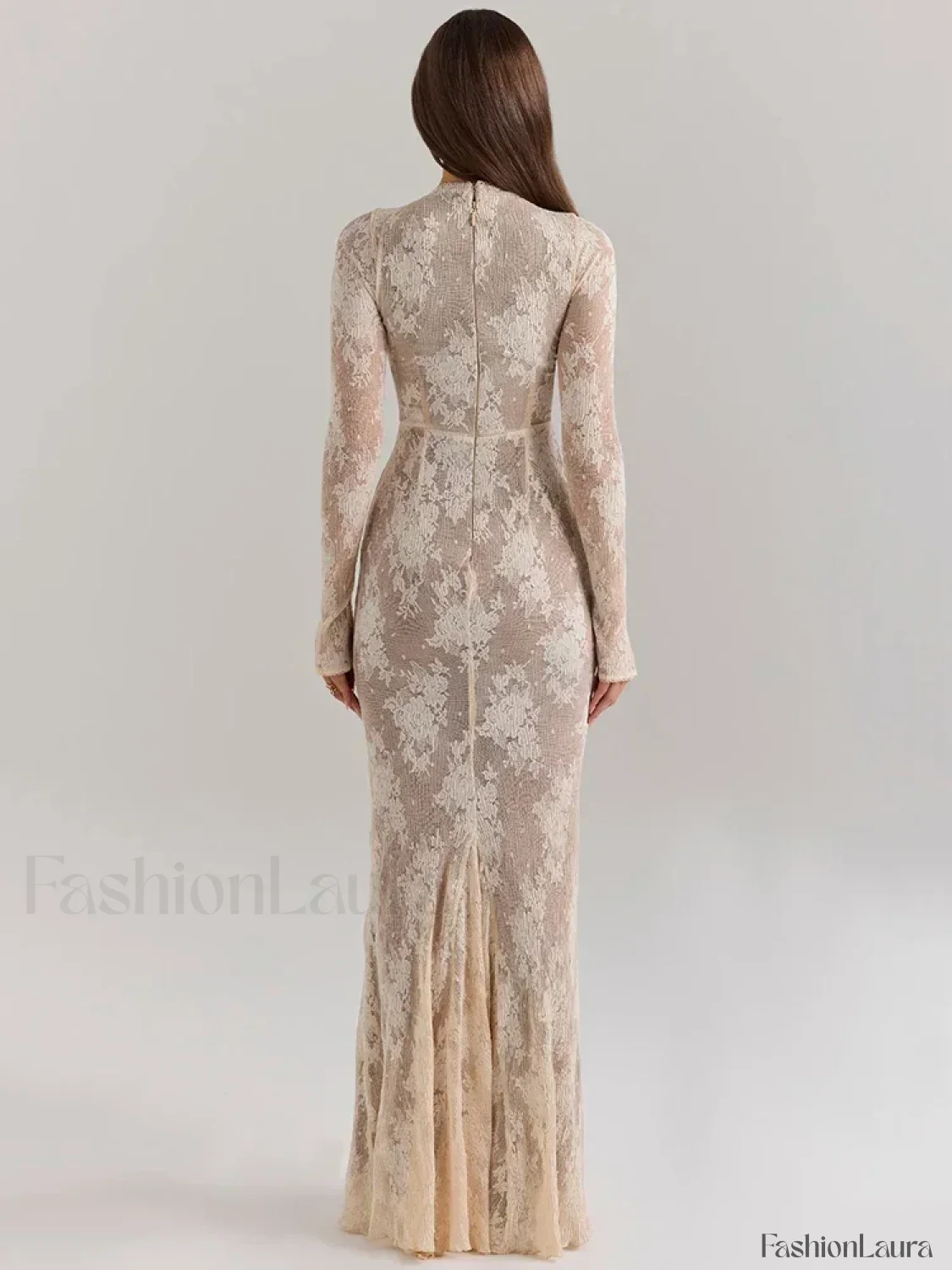 Lace Print Long Sleeve Maxi Dress - Image 16