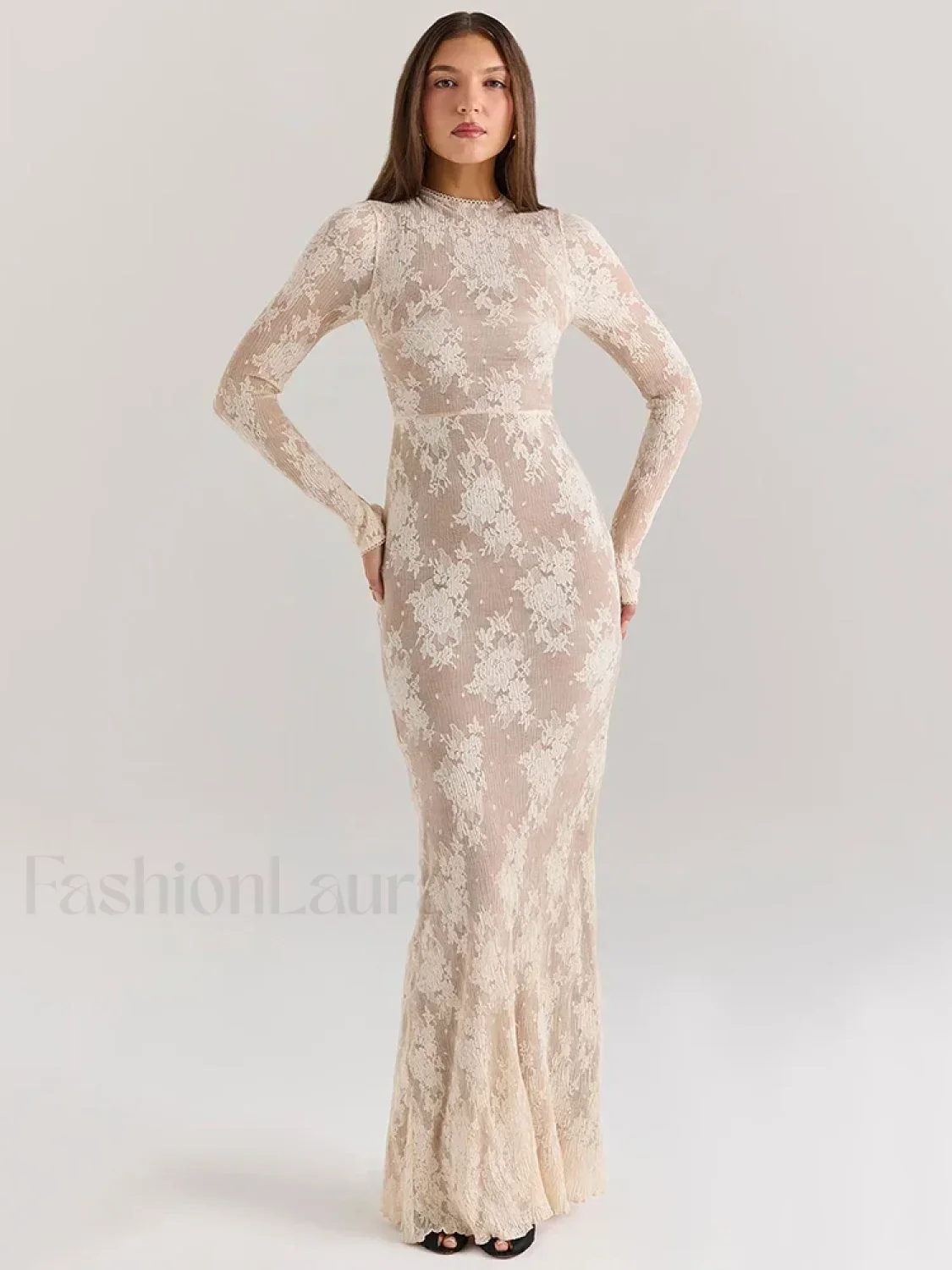 Lace Print Long Sleeve Maxi Dress - Image 2