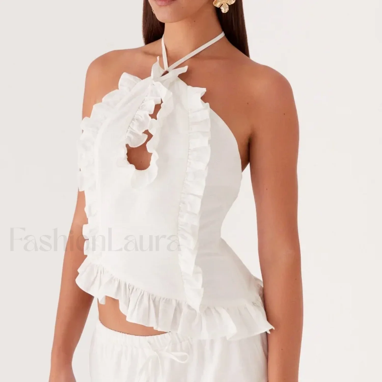 Lace Ruffle Halter Crop Top - Image 4