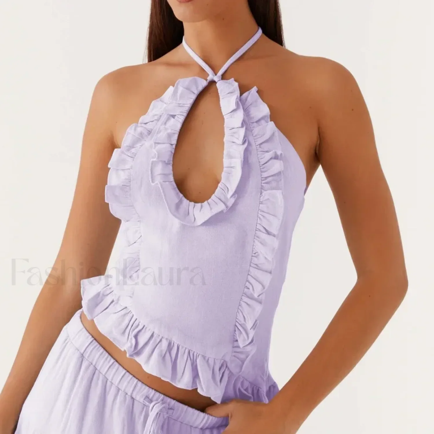 Lace Ruffle Halter Crop Top - Image 7