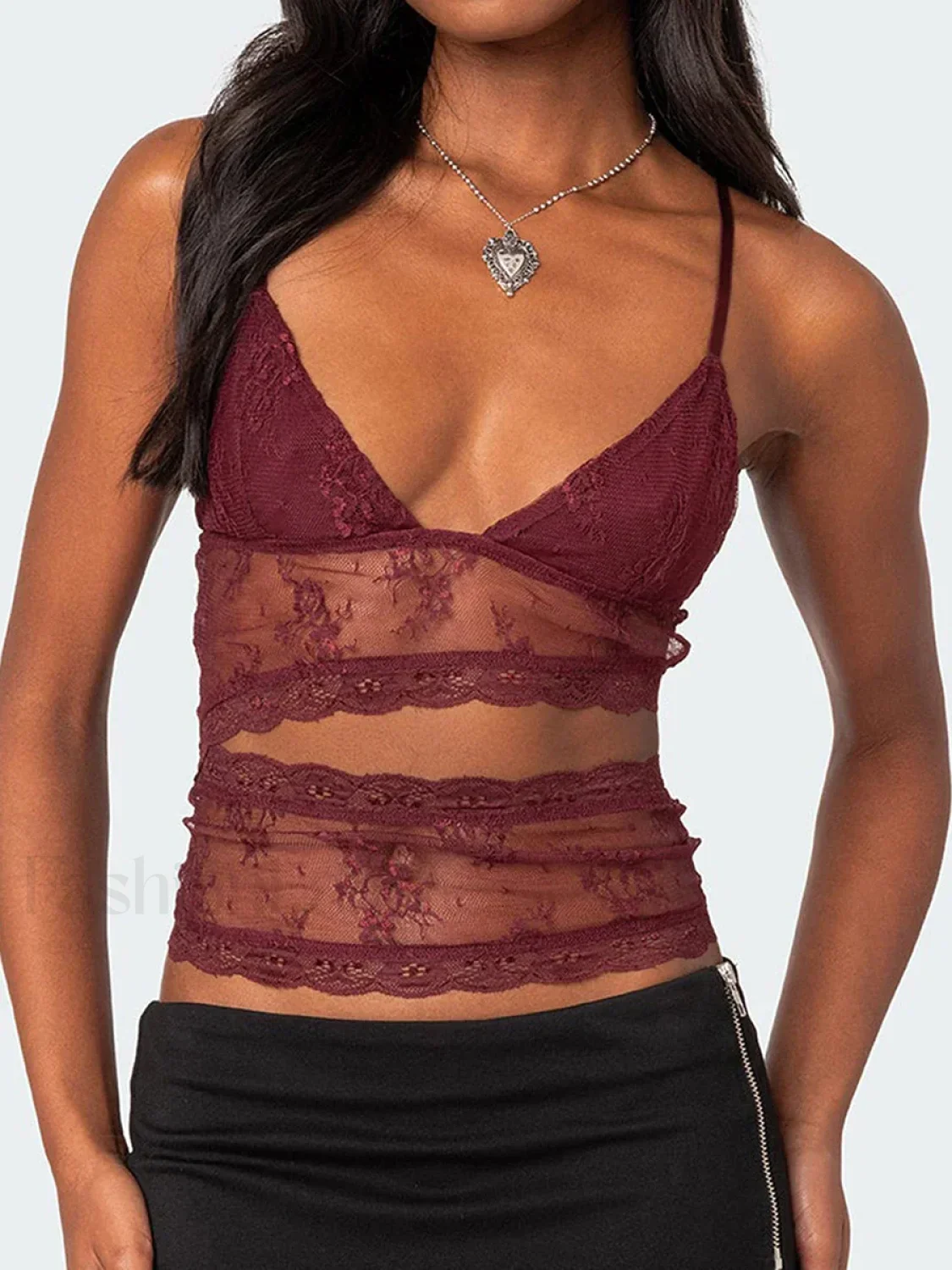 Lace Sheer Cutout Crop Top - Image 5