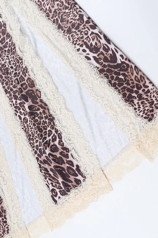 Lace Slit Spaghetti Strap Leopard Print Maxi Dress - Image 5