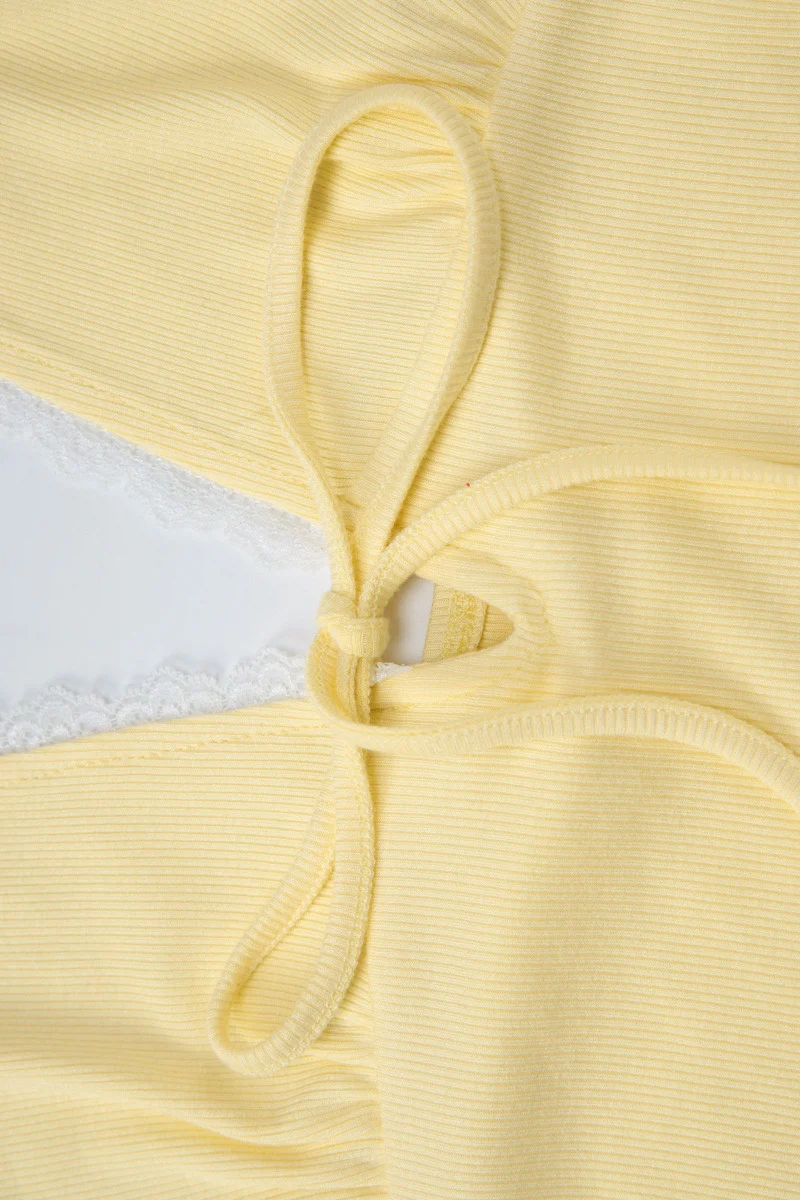 Lace Tie Backless V Neck Slim Halter Top - Image 13