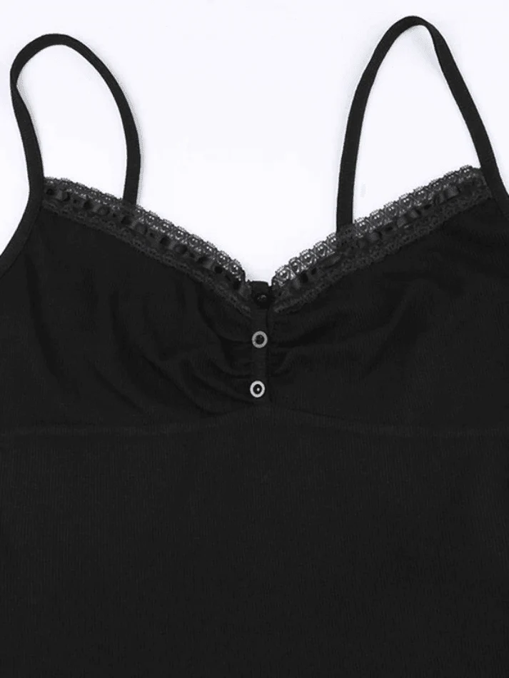 Lace Trim Black Ribbed Cami Top - Image 11