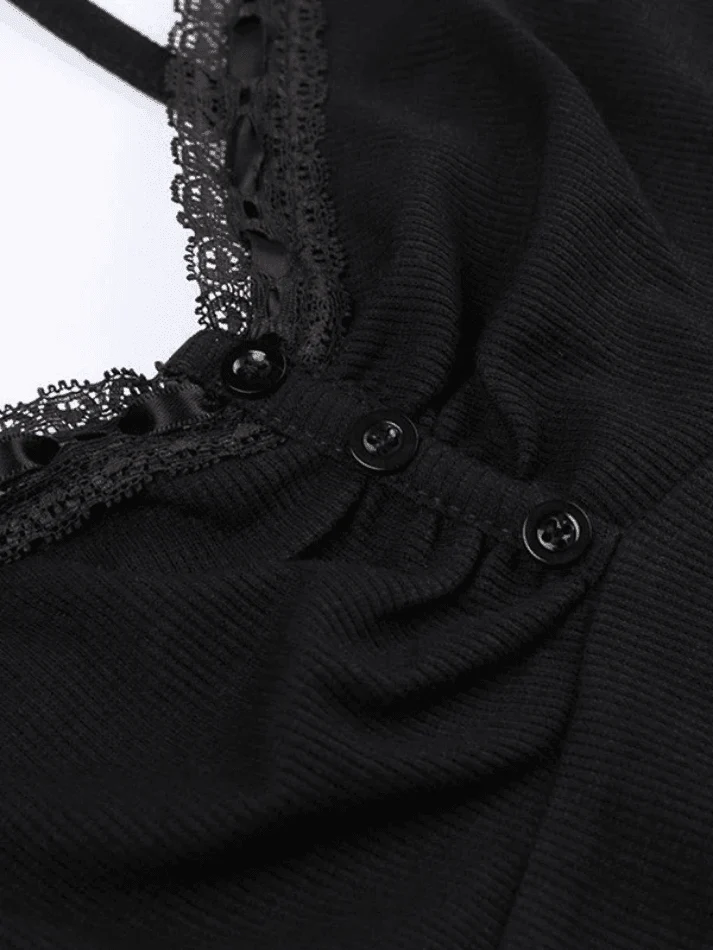 Lace Trim Black Ribbed Cami Top - Image 6