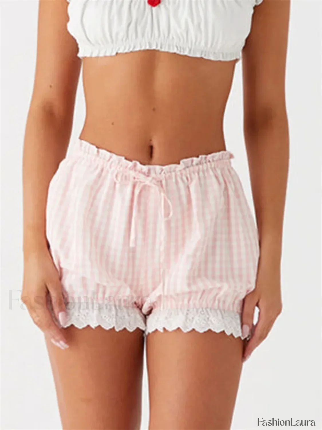 Lace Trim Casual Plaid Bloomers Lolita Cosplay Short - Image 11