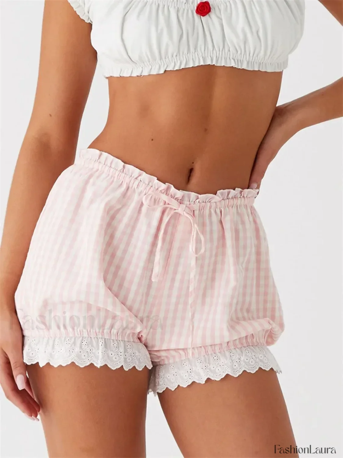 Lace Trim Casual Plaid Bloomers Lolita Cosplay Short - Image 13