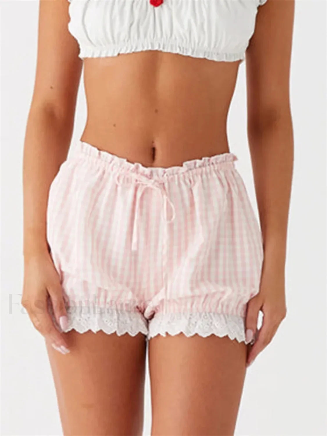 Lace Trim Casual Plaid Bloomers Lolita Cosplay Short - Image 8