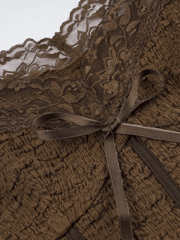 Lace Trim Crinkle Cropped Blouse - Image 12