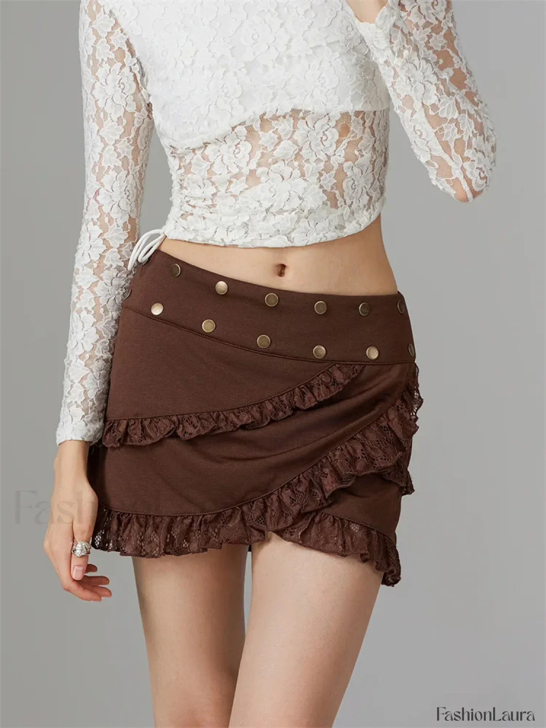 Lace Trim Irregular Hem Mini Skirt - Image 15