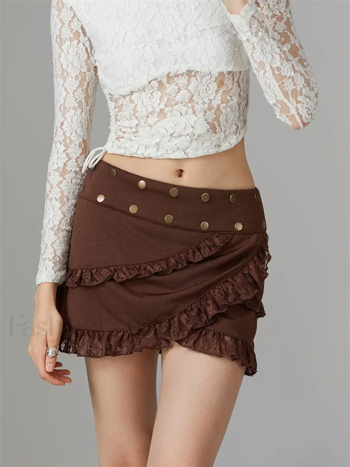Lace Trim Irregular Hem Mini Skirt - Image 9