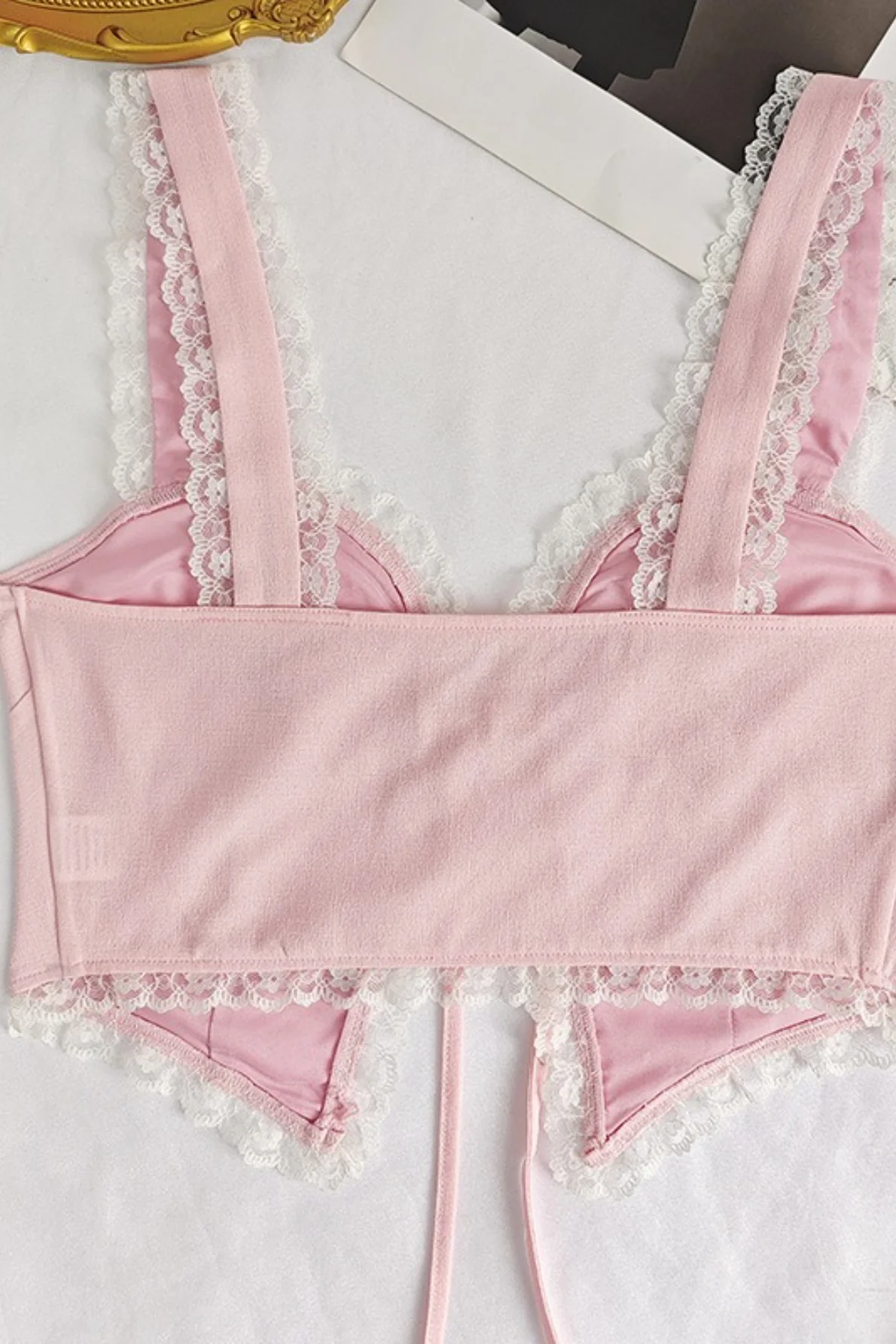 Lace Trim Patchwork Sexy Slinky Backless Crop Top - Image 8