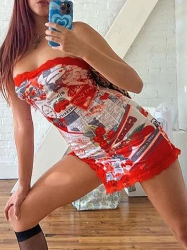 Lace Trim Split Strapless Bodycon Mini Dress - Image 8