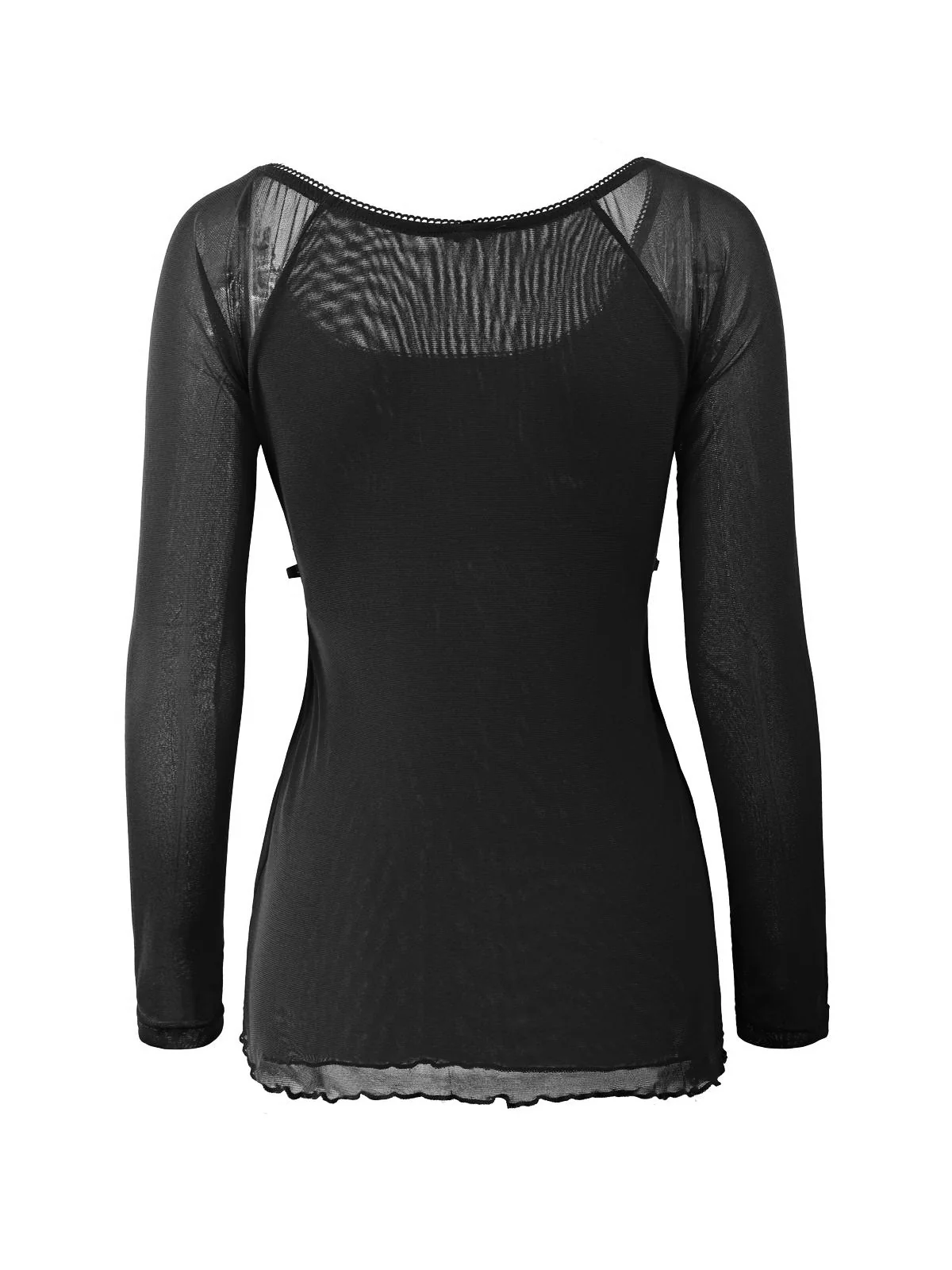 Lace Trim Tie Front Long Sleeve Blouse - Image 5