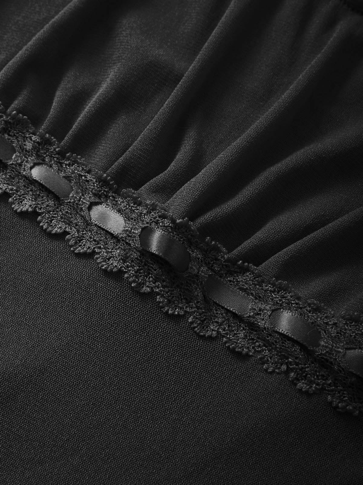 Lace Trim Tie Front Long Sleeve Blouse - Image 6
