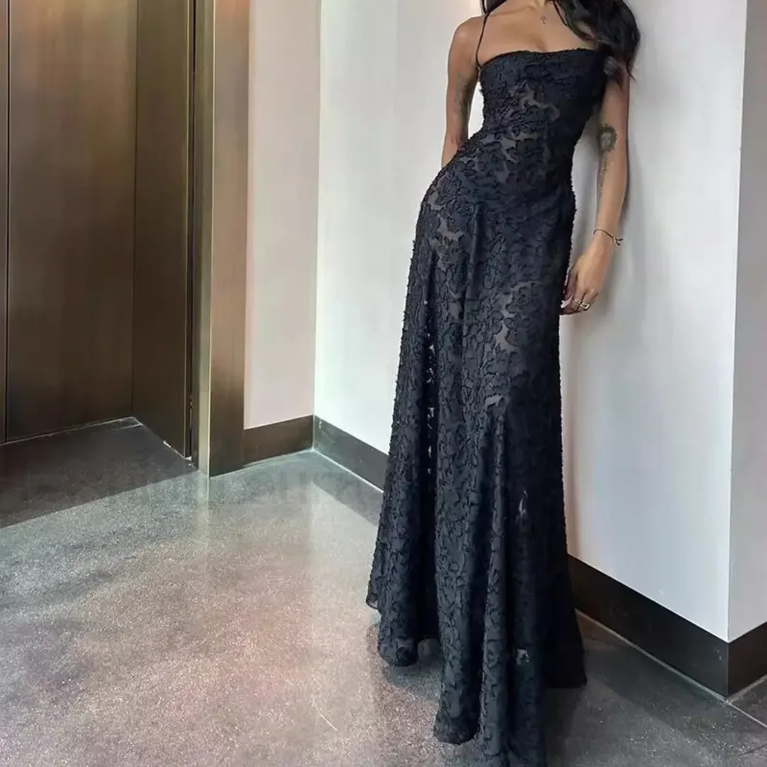 Lace-up Black Prom Maxi Dress - Image 6